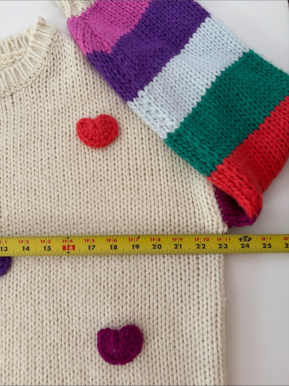 Main Strip 3D Heart Crochet Multi Stripe
Contrast Sweater size Medium - Picture 13 of 16